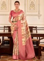 Soft Nylon Pink Party Wear Printed Saree